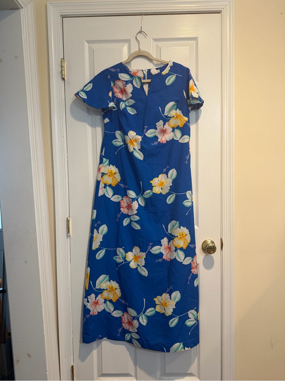 Royal Blue Floral Maxi Dress with Short Sleeves